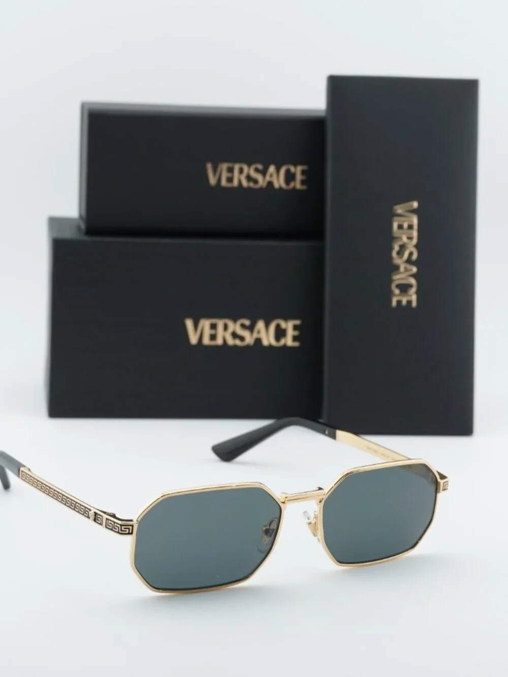 Versace VE2297 100287 Rectangle Sunglasses – Gold / Dark Grey